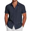 COOFANDY Men’s Cuban Guayabera Shirt Short Sleeve Button Down Shirts Casual Summer Beach Linen Shirts(Navy Blue)