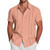 COOFANDY Men’s Cuban Guayabera Shirt Short Sleeve Button Down Shirts Casual Summer Beach Linen Shirts(Pink)