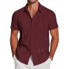 COOFANDY Men’s Cuban Guayabera Shirt Short Sleeve Button Down Shirts Casual Summer Beach Linen Shirts(Wine Red)