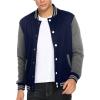COOFANDY Men’s Fashion Varsity Jacket Causal Slim Fit Cotton Letterman Baseball Bomber Jackets(Navy/Grey)