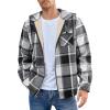 COOFANDY Men’s Flannel Fleece Jacket Sherpa Lined Shirt Jacket Plaid Zip Up Hoodie Soft Warm Coat with Hood(A-black Block)