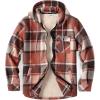 COOFANDY Men’s Flannel Fleece Jacket Sherpa Lined Shirt Jacket Plaid Zip Up Hoodie Soft Warm Coat with Hood(A-orange Block)