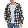COOFANDY Men’s Flannel Fleece Jacket Sherpa Lined Shirt Jacket Plaid Zip Up Hoodie Soft Warm Coat with Hood(B-black Plaid)