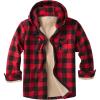 COOFANDY Men’s Flannel Fleece Jacket Sherpa Lined Shirt Jacket Plaid Zip Up Hoodie Soft Warm Coat with Hood(B-red Plaid)