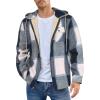 COOFANDY Men’s Flannel Fleece Jacket Sherpa Lined Shirt Jacket Plaid Zip Up Hoodie Soft Warm Coat with Hood(C-blue Block)