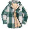 COOFANDY Men’s Flannel Fleece Jacket Sherpa Lined Shirt Jacket Plaid Zip Up Hoodie Soft Warm Coat with Hood(C-green Block)