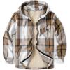 COOFANDY Men’s Flannel Fleece Jacket Sherpa Lined Shirt Jacket Plaid Zip Up Hoodie Soft Warm Coat with Hood(C-khaki Block)