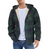 COOFANDY Men’s Flannel Fleece Jacket Sherpa Lined Shirt Jacket Plaid Zip Up Hoodie Soft Warm Coat with Hood(D-green Line)