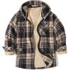 COOFANDY Men’s Flannel Fleece Jacket Sherpa Lined Shirt Jacket Plaid Zip Up Hoodie Soft Warm Coat with Hood(D-khaki Line)