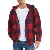COOFANDY Men’s Flannel Fleece Jacket Sherpa Lined Shirt Jacket Plaid Zip Up Hoodie Soft Warm Coat with Hood(E-red Line)