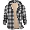 COOFANDY Men’s Flannel Fleece Jacket Sherpa Lined Shirt Jacket Plaid Zip Up Hoodie Soft Warm Coat with Hood(G-black White Line)