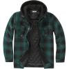 COOFANDY Men’s Flannel Shirt Jacket Warm Quilted Lined Hooded Long Sleeve Plaid Shirt Jackets(Black & Green Plaid)