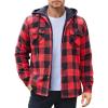 COOFANDY Men’s Flannel Shirt Jacket Warm Quilted Lined Hooded Long Sleeve Plaid Shirt Jackets(Black & Red Plaid)