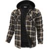 COOFANDY Men’s Flannel Shirt Jacket Warm Quilted Lined Hooded Long Sleeve Plaid Shirt Jackets(Black Khaki Plaid)