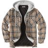 COOFANDY Men’s Flannel Shirt Jacket Warm Quilted Lined Hooded Long Sleeve Plaid Shirt Jackets(Khaki)