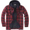 COOFANDY Men’s Flannel Shirt Jacket Warm Quilted Lined Hooded Long Sleeve Plaid Shirt Jackets(Navy & Red Plaid)