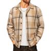 COOFANDY Men’s Flannel Shirts Casual Button Down Plaid Shirt Jacket Long Sleeve Fleece Shacket(Khaki&beige Plaid)