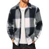 COOFANDY Men’s Flannel Shirts Casual Button Down Plaid Shirt Jacket Long Sleeve Fleece Shacket(Navy&white Plaid)