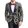 COOFANDY Men’s Floral Tuxedo Jacket Luxury Embroidered Stylish Suit Blazer Jacket for Wedding Party Dinner(Black)