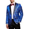 COOFANDY Men’s Floral Tuxedo Jacket Luxury Embroidered Stylish Suit Blazer Jacket for Wedding Party Dinner(Blue)