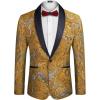 COOFANDY Men’s Floral Tuxedo Jacket Luxury Embroidered Wedding Blazer Dress Suit for Party Dinner(Golden Yellow)