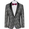 COOFANDY Men’s Floral Tuxedo Jacket Luxury Embroidered Wedding Blazer Dress Suit for Party Dinner(Grey Black)