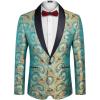 COOFANDY Men’s Floral Tuxedo Jacket Luxury Embroidered Wedding Blazer Dress Suit for Party Dinner(Lake Blue)