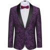 COOFANDY Men’s Floral Tuxedo Jacket Luxury Embroidered Wedding Blazer Dress Suit for Party Dinner(Purple)