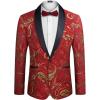 COOFANDY Men’s Floral Tuxedo Jacket Luxury Embroidered Wedding Blazer Dress Suit for Party Dinner(Red)