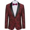 COOFANDY Men’s Floral Tuxedo Jacket Luxury Embroidered Wedding Blazer Dress Suit for Party Dinner(Wine Red)
