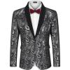 COOFANDY Mens Floral Tuxedo Jacket Paisley Shawl Lapel Suit Blazer Jacket for Dinner,Prom,Wedding(Blacksilver)
