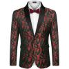 COOFANDY Mens Floral Tuxedo Jacket Paisley Shawl Lapel Suit Blazer Jacket for Dinner,Prom,Wedding(Christmas Red Green)