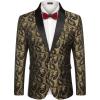 COOFANDY Mens Floral Tuxedo Jacket Paisley Shawl Lapel Suit Blazer Jacket for Dinner,Prom,Wedding(Golden)