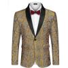 COOFANDY Mens Floral Tuxedo Jacket Paisley Shawl Lapel Suit Blazer Jacket for Dinner,Prom,Wedding(Golden Yellow)