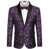 COOFANDY Mens Floral Tuxedo Jacket Paisley Shawl Lapel Suit Blazer Jacket for Dinner,Prom,Wedding(Purple)