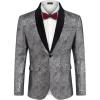 COOFANDY Mens Floral Tuxedo Jacket Paisley Shawl Lapel Suit Blazer Jacket for Dinner,Prom,Wedding(Silver)