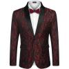COOFANDY Mens Floral Tuxedo Jacket Paisley Shawl Lapel Suit Blazer Jacket for Dinner,Prom,Wedding(Wine Red)