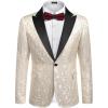 COOFANDY Mens Floral Tuxedo One Button Luxury Shiny Blazer Dinner Party Prom Wedding Suit Jacket(1 – Beige White)