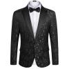 COOFANDY Mens Floral Tuxedo One Button Luxury Shiny Blazer Dinner Party Prom Wedding Suit Jacket(1 – Black)