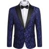 COOFANDY Mens Floral Tuxedo One Button Luxury Shiny Blazer Dinner Party Prom Wedding Suit Jacket(1 – Blue)