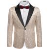 COOFANDY Mens Floral Tuxedo One Button Luxury Shiny Blazer Dinner Party Prom Wedding Suit Jacket(1 – Golden)