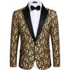 COOFANDY Mens Floral Tuxedo One Button Luxury Shiny Blazer Dinner Party Prom Wedding Suit Jacket(1 – Golden Yellow)
