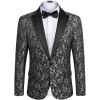 COOFANDY Mens Floral Tuxedo One Button Luxury Shiny Blazer Dinner Party Prom Wedding Suit Jacket(1 – Grey)