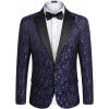 COOFANDY Mens Floral Tuxedo One Button Luxury Shiny Blazer Dinner Party Prom Wedding Suit Jacket(1 – Navy Blue)