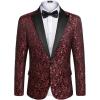 COOFANDY Mens Floral Tuxedo One Button Luxury Shiny Blazer Dinner Party Prom Wedding Suit Jacket(1 – Red)
