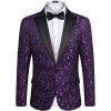 COOFANDY Mens Floral Tuxedo One Button Luxury Shiny Blazer Dinner Party Prom Wedding Suit Jacket(1- Purple)