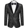 COOFANDY Mens Floral Tuxedo One Button Luxury Shiny Blazer Dinner Party Prom Wedding Suit Jacket(6 – Black)