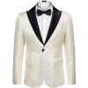 COOFANDY Mens Floral Tuxedo One Button Luxury Shiny Blazer Dinner Party Prom Wedding Suit Jacket(6 – White)