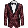 COOFANDY Mens Floral Tuxedo One Button Luxury Shiny Blazer Dinner Party Prom Wedding Suit Jacket(6 – Wine Red)