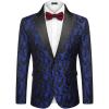 COOFANDY Mens Floral Tuxedo One Button Luxury Shiny Blazer Dinner Party Prom Wedding Suit Jacket(Blue Paisley)